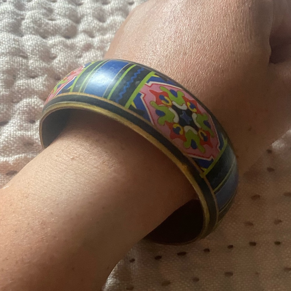 Boho Bangle Chunky Bracelet Blue Gold
